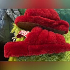 Red Fluff Yeah UGG Slippers with strap